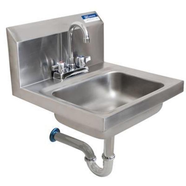 Bk Resources Hand Sink Stainless Steel W/ Faucet, P-Trap 2 Holes 13-3/4"x10"x5" BKHS-D-1410-PT-G